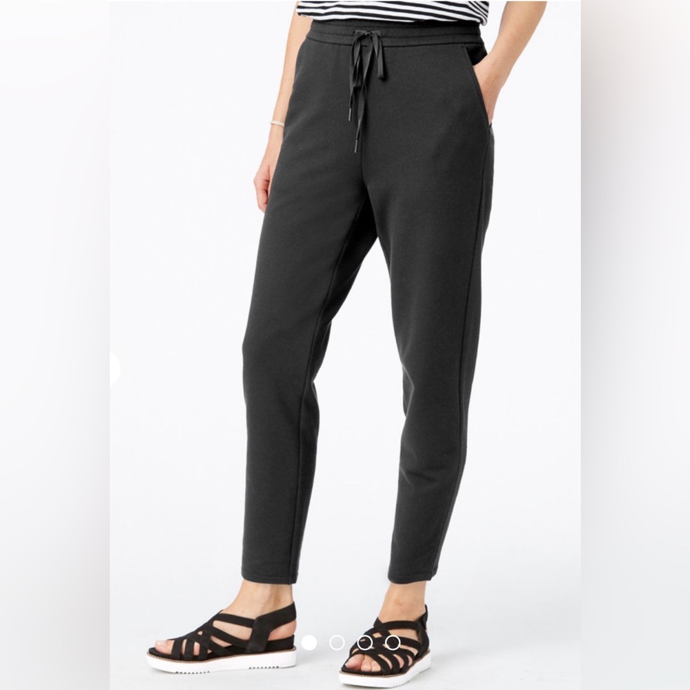Eileen Fisher Black Organic-Cotton Twill Knit Slouchy Ankle Pants S